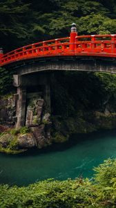 Превью обои мост, река, ущелье, природа, япония