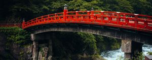 Превью обои мост, река, ущелье, природа, япония