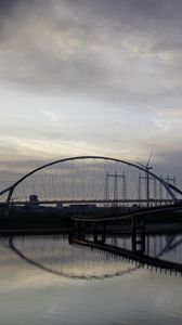 Превью обои мост, река, вода, отражение, облака, небо