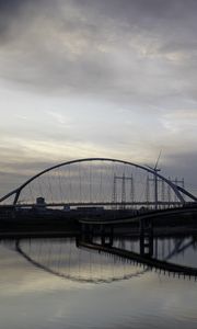 Превью обои мост, река, вода, отражение, облака, небо