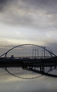 Превью обои мост, река, вода, отражение, облака, небо