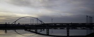 Превью обои мост, река, вода, отражение, облака, небо