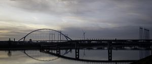 Превью обои мост, река, вода, отражение, облака, небо