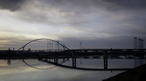 Превью обои мост, река, вода, отражение, облака, небо
