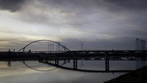 Превью обои мост, река, вода, отражение, облака, небо
