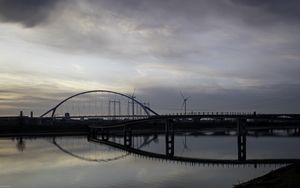 Превью обои мост, река, вода, отражение, облака, небо
