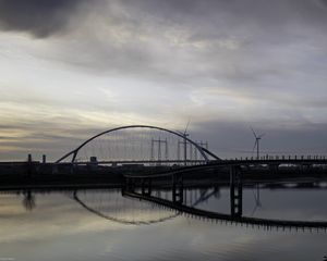 Превью обои мост, река, вода, отражение, облака, небо