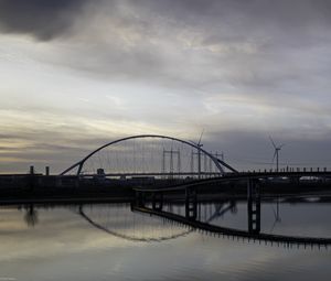 Превью обои мост, река, вода, отражение, облака, небо