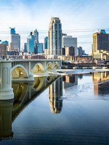 Превью обои мост, река, здания, город, архитектура, миннеаполис, сша