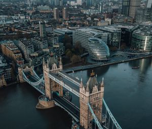 Превью обои мост, река, здания, город, вид сверху, лондон