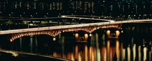 Превью обои мост, река, здания, ночь, темный
