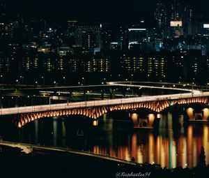 Превью обои мост, река, здания, ночь, темный
