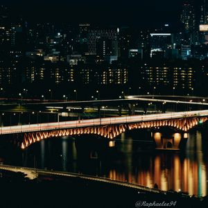 Превью обои мост, река, здания, ночь, темный
