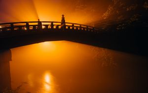 Превью обои мост, силуэт, туман, свет