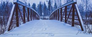 Превью обои мост, снег, следы, зима
