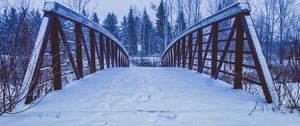 Превью обои мост, снег, следы, зима