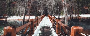 Превью обои мост, снег, зима, деревья, весна