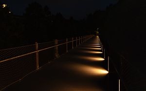 Превью обои мост, свет, деревья, темный, ночь
