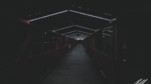Превью обои мост, тоннель, неон, свечение, темный