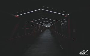 Превью обои мост, тоннель, неон, свечение, темный