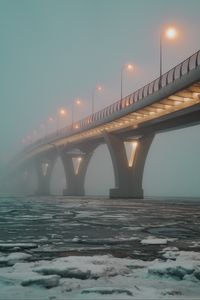Превью обои мост, туман, лед, трещины, огни