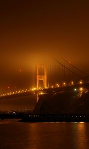Превью обои мост, туман, огни, ночь, темный