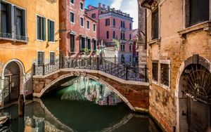 Превью обои мост, улица, вода, здания, венеция, италия
