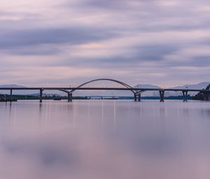 Превью обои мост, вода, минимализм, фиолетовый