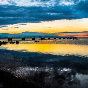 Превью обои мост, вода, облака, отражение, закат