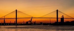 Превью обои мост, закат, горизонт, порт