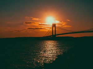 Превью обои мост, закат, море