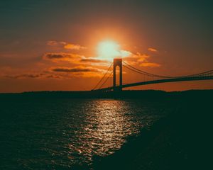 Превью обои мост, закат, море