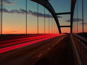 Превью обои мост, закат, небо, разметка