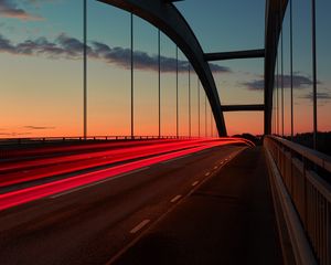 Превью обои мост, закат, небо, разметка