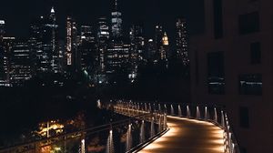 Превью обои мост, здания, город, архитектура, ночь, темный