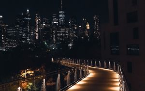 Превью обои мост, здания, город, архитектура, ночь, темный