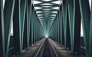 Превью обои мост, железная дорога, конструкция, минимализм, симметрия, будапешт, венгрия