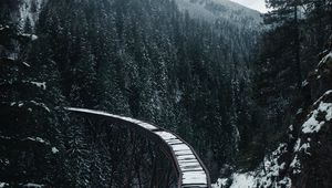 Превью обои мост, железная дорога, снег, деревья, горы, заснеженный
