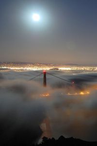 Превью обои мост золотые ворота, golden gate bridge, свет, луна, туман, ночь, сан-франциско, калифорния, сша