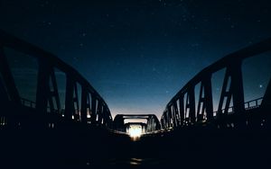 Превью обои мост, звездное небо, ночь, свет
