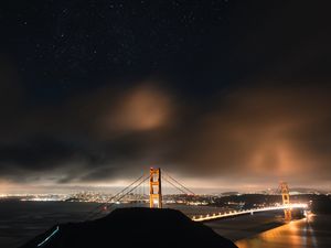 Превью обои мост, звездное небо, ночной город, облака, сан-франциско, сша