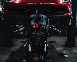 Превью обои мотоцикл, байк, автомобиль, черный, красный