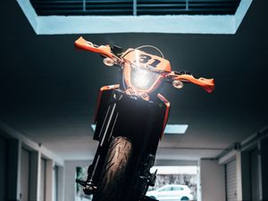 Превью обои мотоцикл, байк, оранжевый, вид спереди