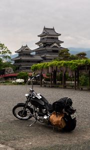 Превью обои мотоцикл, байк, пагода