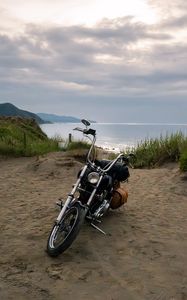 Превью обои мотоцикл, байк, пляж, песок, море