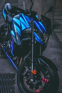 Превью обои мотоцикл, байк, спортивный, черный, синий