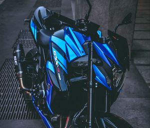 Превью обои мотоцикл, байк, спортивный, черный, синий