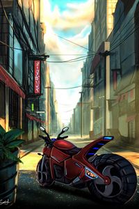 Превью обои мотоцикл, байк, улица, город, арт