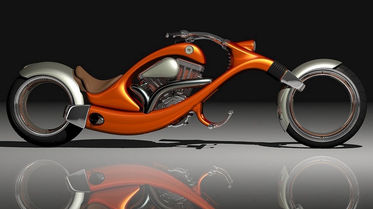 Обои мотоцикл, оранжевый, стильный