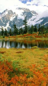 Превью обои mount shuksan, вашингтон, парк, озеро, гора, осень